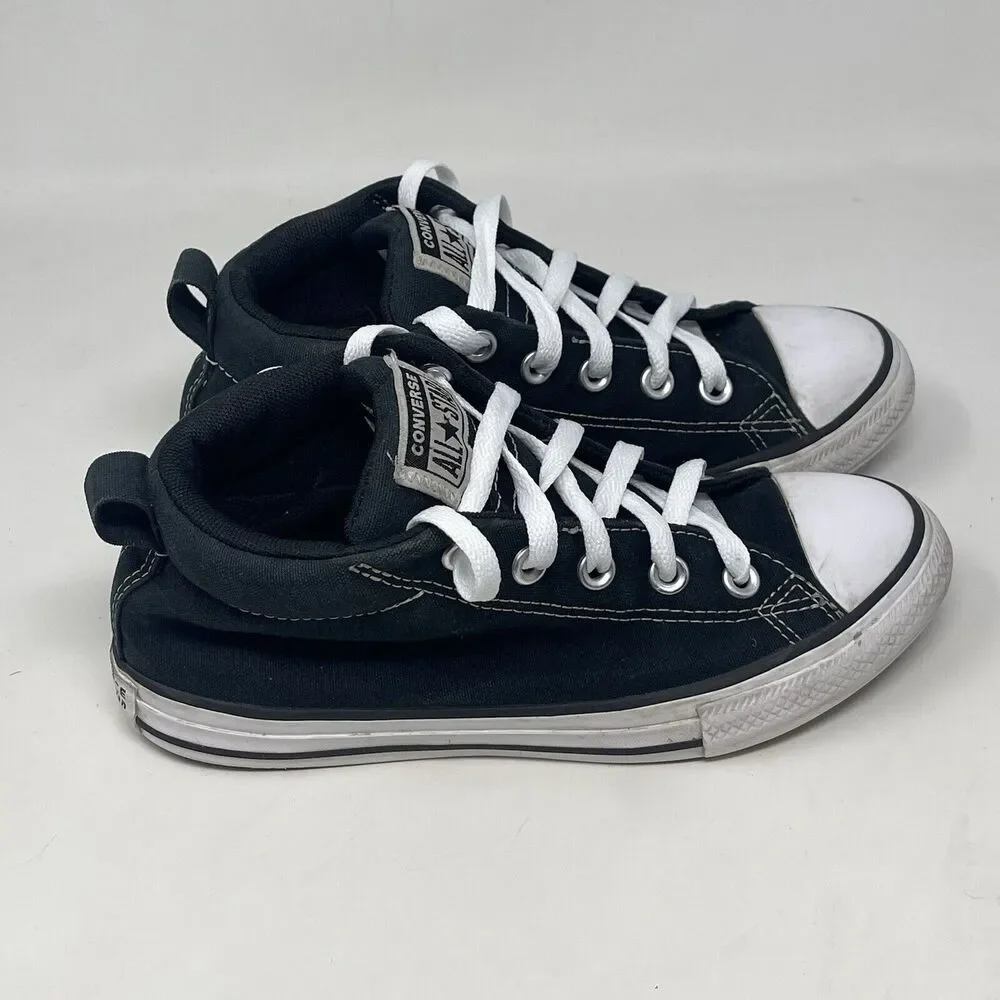 Converse All Star Mid Top Shoes Kids Size 3 Black Canvas Sneakers